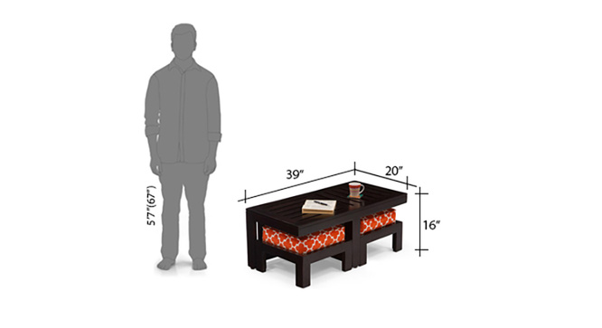 Caffino Coffee Table Set(Ebony&Morocco Lattice Rust)